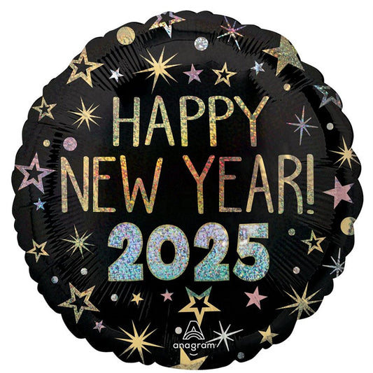 Happy New Year 2025 Round Foil Balloon, 18 Inches, 1 Count